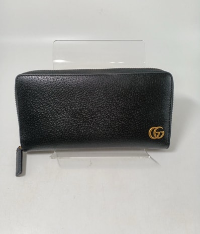 GUCCI GG Marmont Leather Zip Around Wallet "Black/Gold"