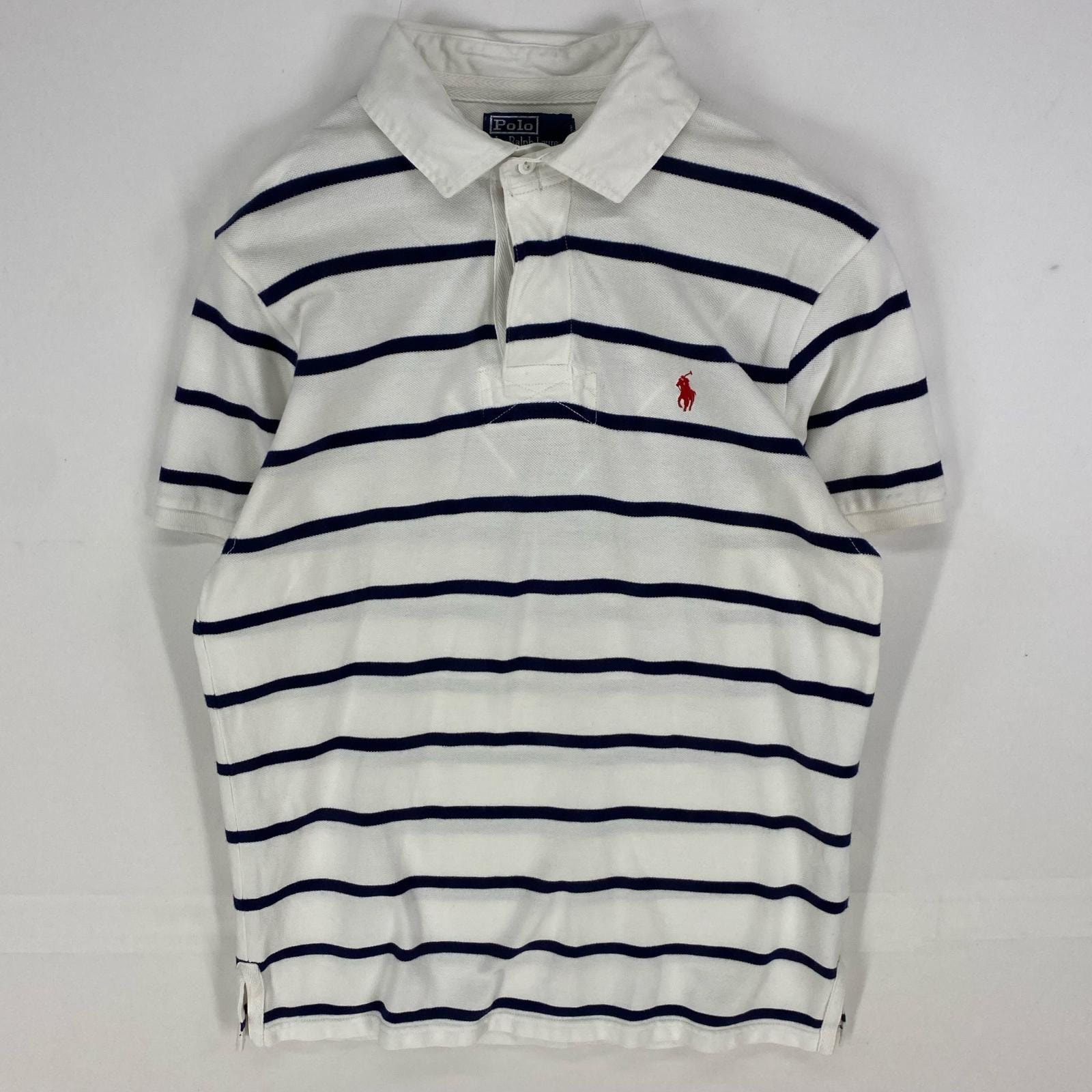 古着 ポロバイラルフローレン Polo by Ralph Lauren 半袖シャツ ワンポイント ポロシャツ M  ホワイト系 ボーダー メンズ