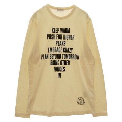 MONCLER モンクレール カットソー 21AW G20918D0001 28390T LS TSHIRT KEEP WARM PUSH メッセージ 裾 ロゴプリント クルーネック 長袖 Tシャツ カットソー ベージュ系 S【中古】