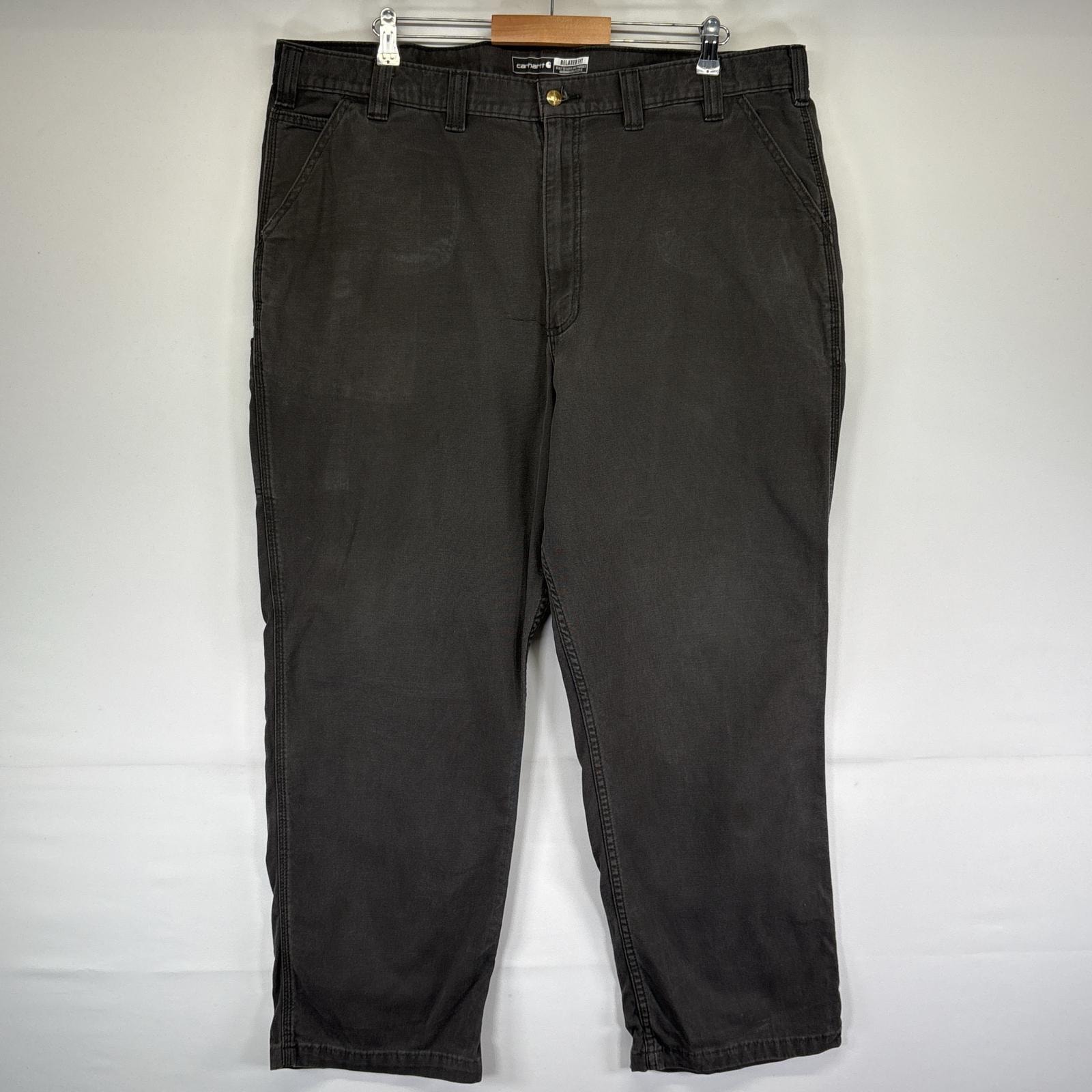 古着 カーハート Carhartt ワークパンツ ダック リラックスフィット 大きいサイズ ワンポイントロゴ w44 L32  ダークグレー系 メンズ