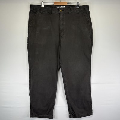 古着 カーハート Carhartt ワークパンツ ダック リラックスフィット 大きいサイズ ワンポイントロゴ w44 L32 ダークグレー系 メンズ