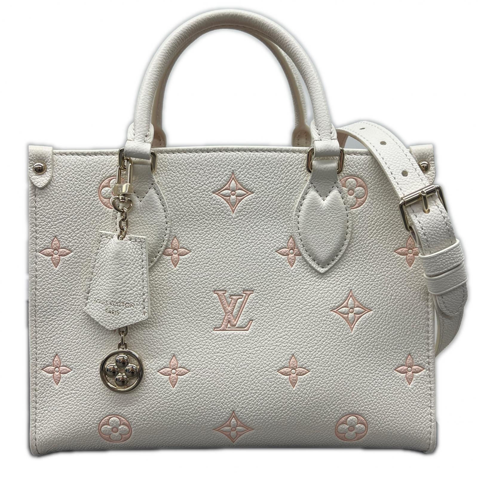 LOUIS VUITTON 希少 極美品 ルイヴィトン オンザゴーPM モノグラムアンプラント 2way ハンドバッグ ショルダーバッグ M28313 レザー RFID確認済 ミルキーホワイト LV ヴィトン Aランク 中古 鑑定済