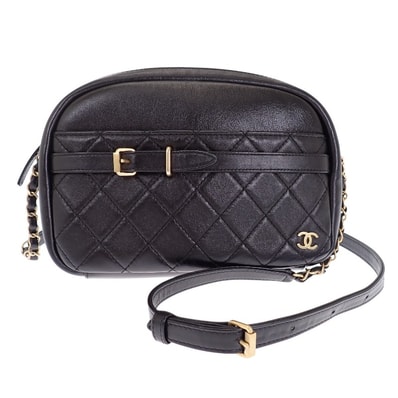 シャネル CHANEL カメラバッグ ショルダーバッグ ラムスキン ブラック ゴールド金具 レディース【中古】【ABランク】