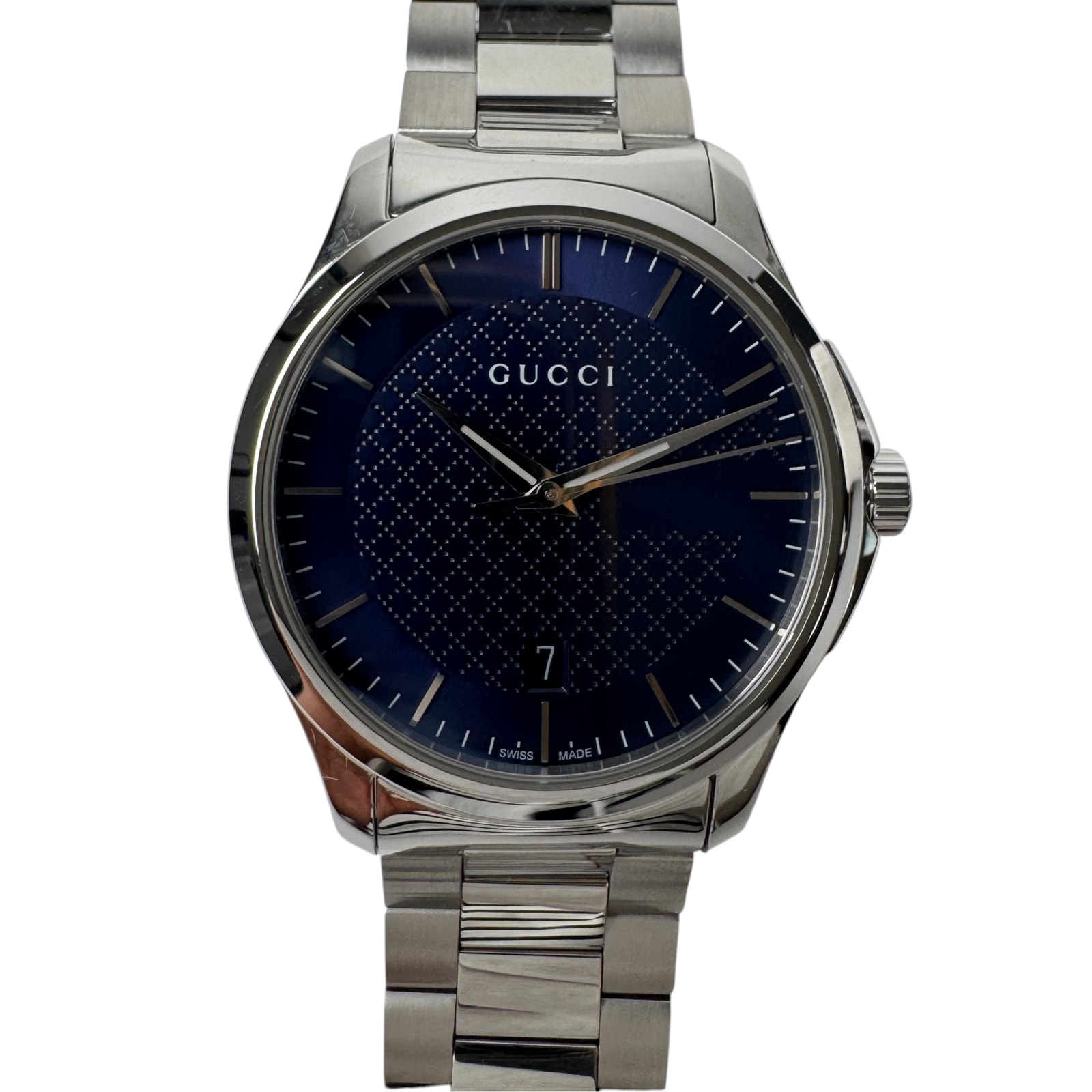美品 グッチ GUCCI Gタイムレス 126.4 腕時計 クォーツ ブルー文字盤 メンズ