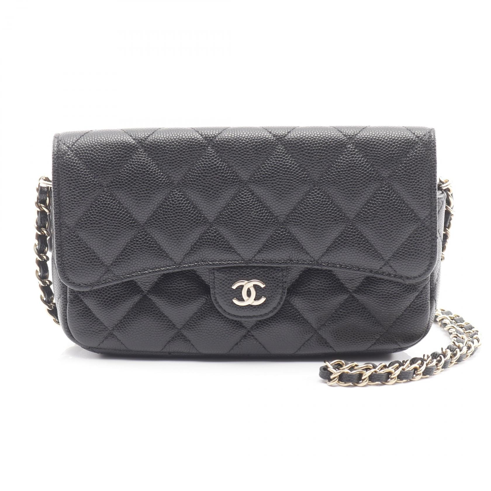 シャネル CHANEL マトラッセ チェーンフォンケースウォレット ショルダーバッグ バッグ レザー グレインドカーフスキン レディース ブラック系 AP2096 【中古】