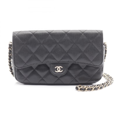 シャネル CHANEL マトラッセ チェーンフォンケースウォレット ショルダーバッグ バッグ レザー グレインドカーフスキン レディース ブラック系 AP2096 【中古】