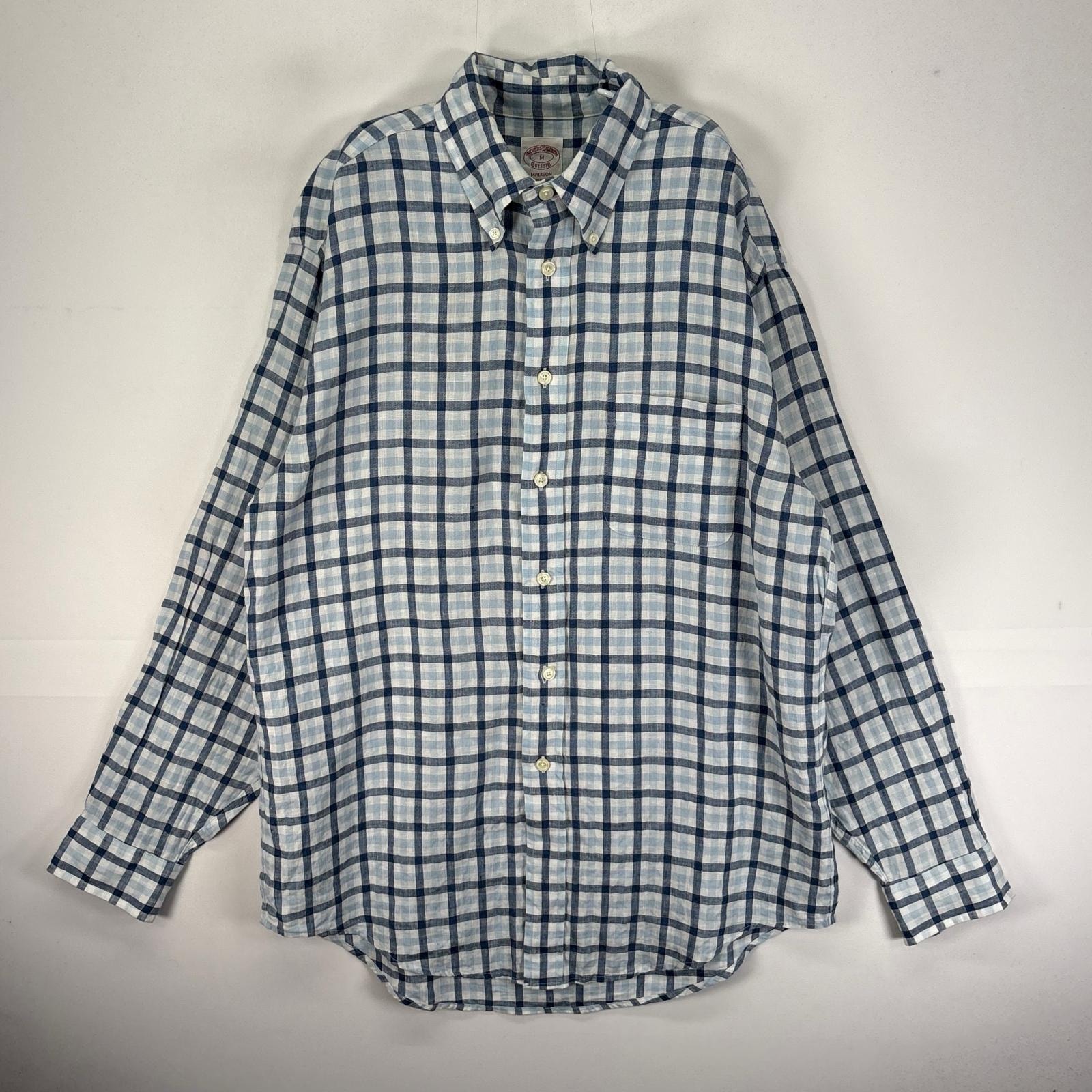 古着 ブルックスブラザーズ Brooks Brothers 長袖シャツ ボタンダウン 胸ポケット M  ブルー系 チェック メンズ