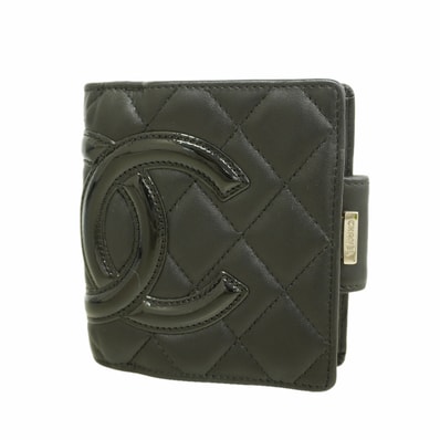 【6kc2103】シャネル 財布 カンボン ラムスキン ブラック シルバー金具【中古】レディース