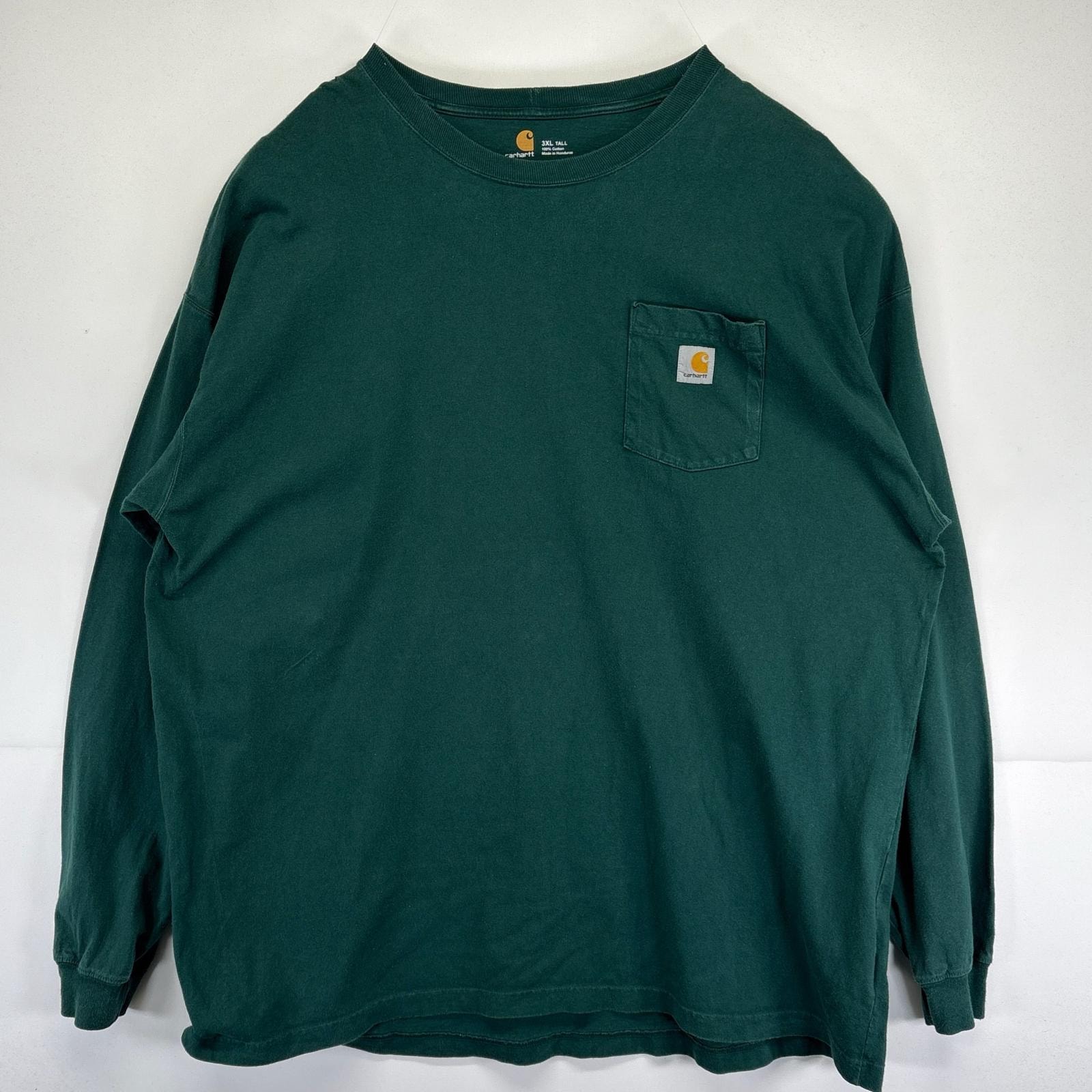 古着 カーハート Carhartt 長袖Tシャツ クルーネック 大きいサイズ ワンポイントロゴ ワーク ストリート 3XLT  グリーン メンズ