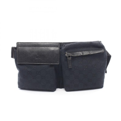 グッチ GUCCI GGキャンバス ウエストバッグ ボディバッグ バッグ キャンバス レザー メンズ レディース ブラック系 28566 【中古】