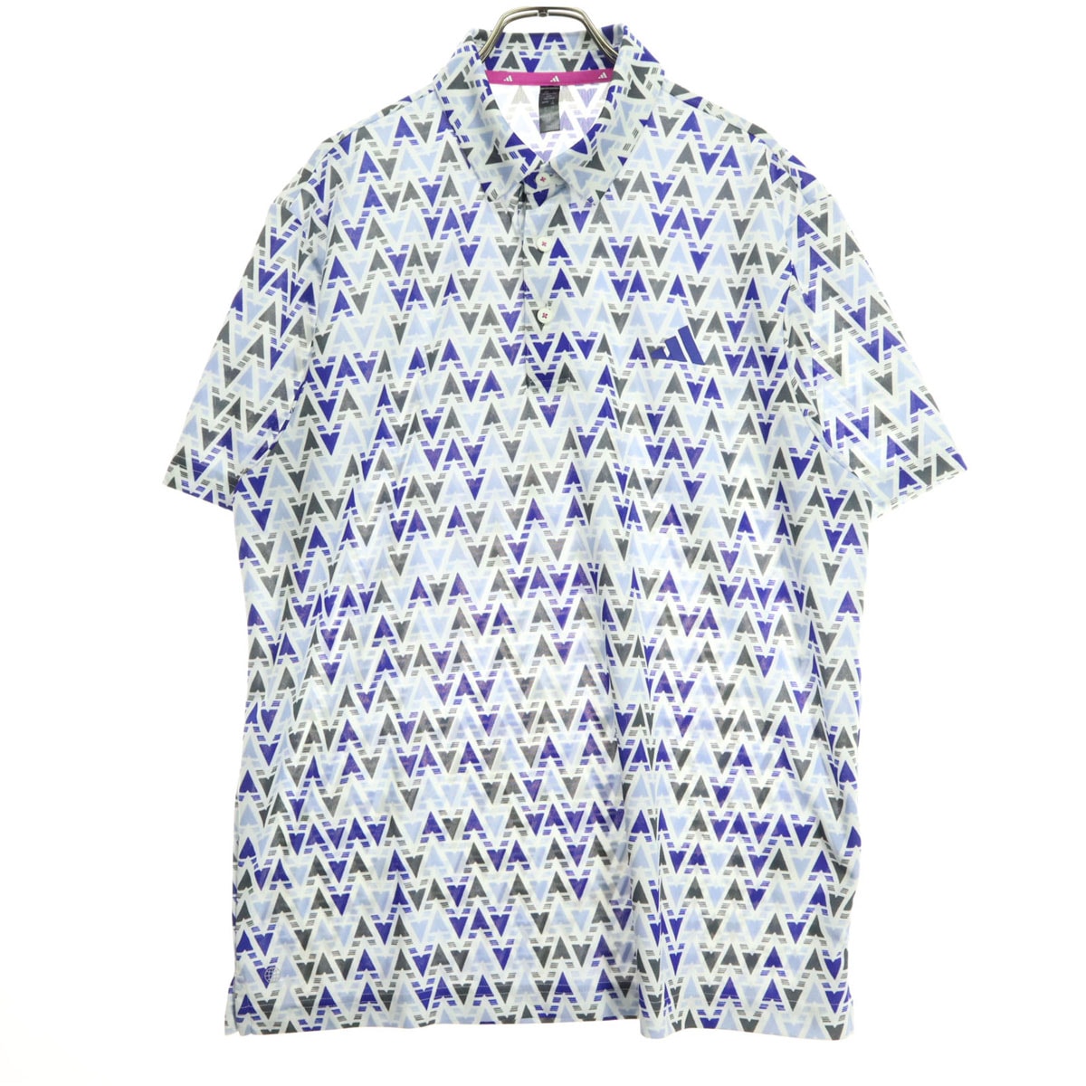 美品 adidas アディダス 総柄 半袖 ポロシャツ 2XL ブルー系