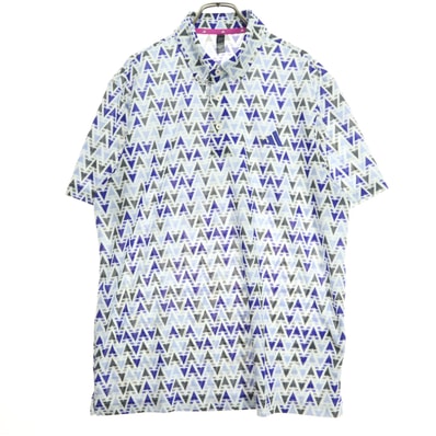 美品 adidas アディダス 総柄 半袖 ポロシャツ 2XL ブルー系