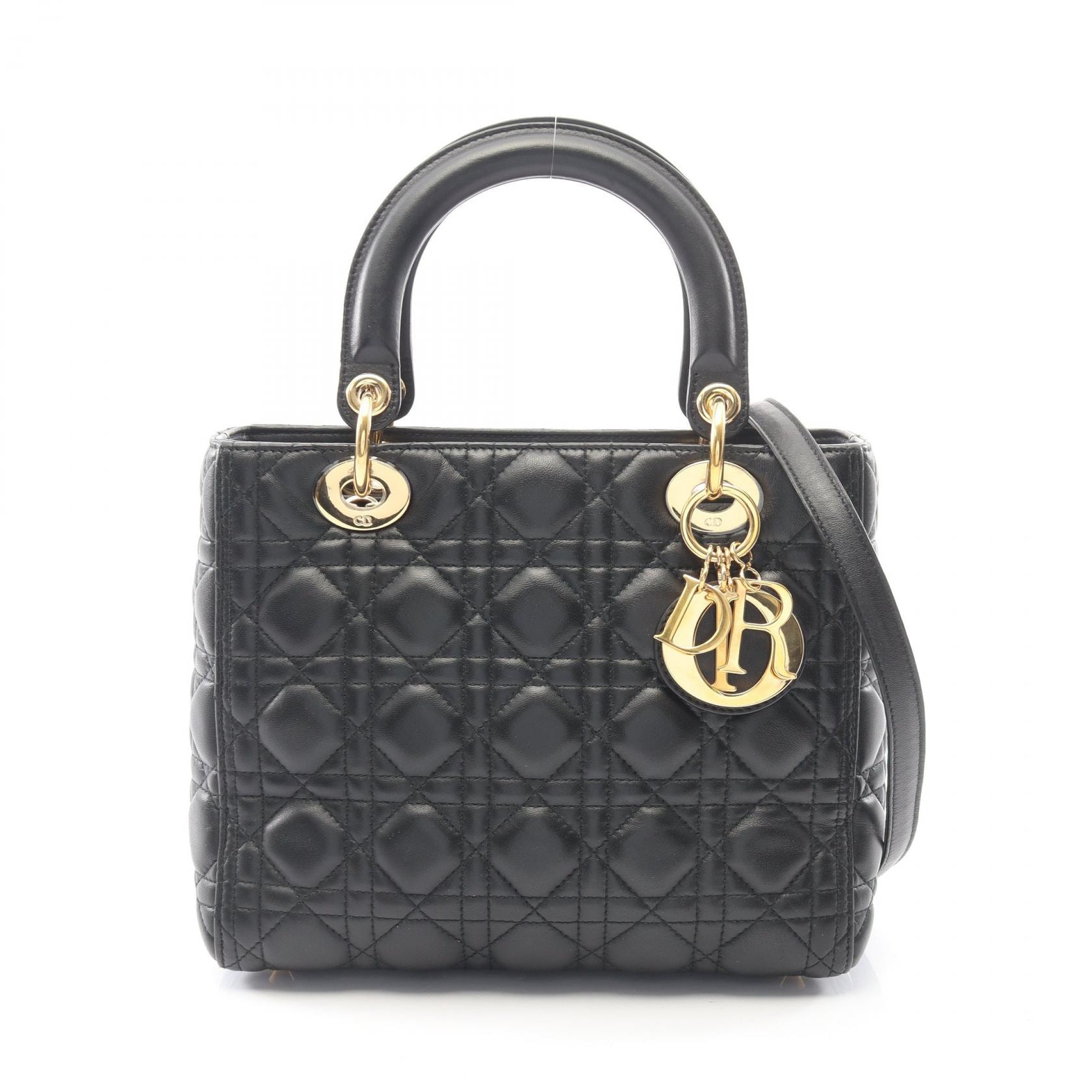 ディオール Dior LADY DIOR レディディオール カナージュ 2WAY ハンドバッグ バッグ レザー レディース ブラック系 【中古】