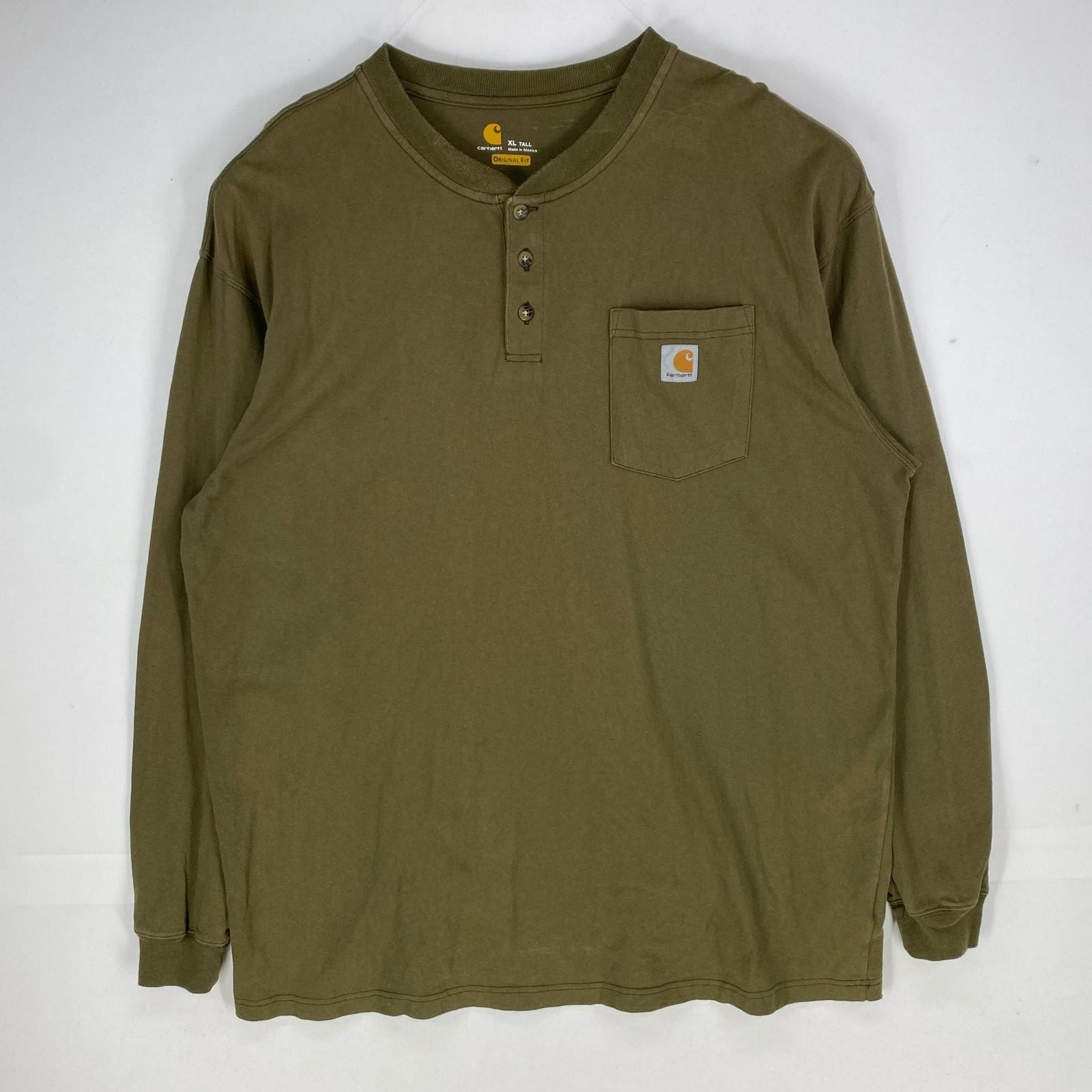 古着 カーハート Carhartt 長袖Tシャツ ワンポイント ポケット ヘンリーネック ロングスリーブ XL TALL  ブラウン系 メンズ