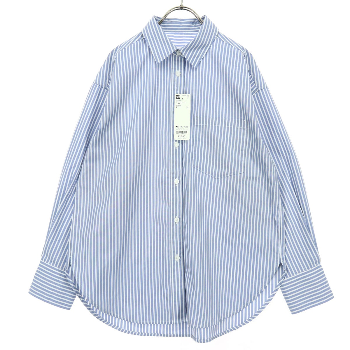 未使用 GU ジーユー ストライプ柄 長袖 オーバーサイズ シャツ XS ライトブルー