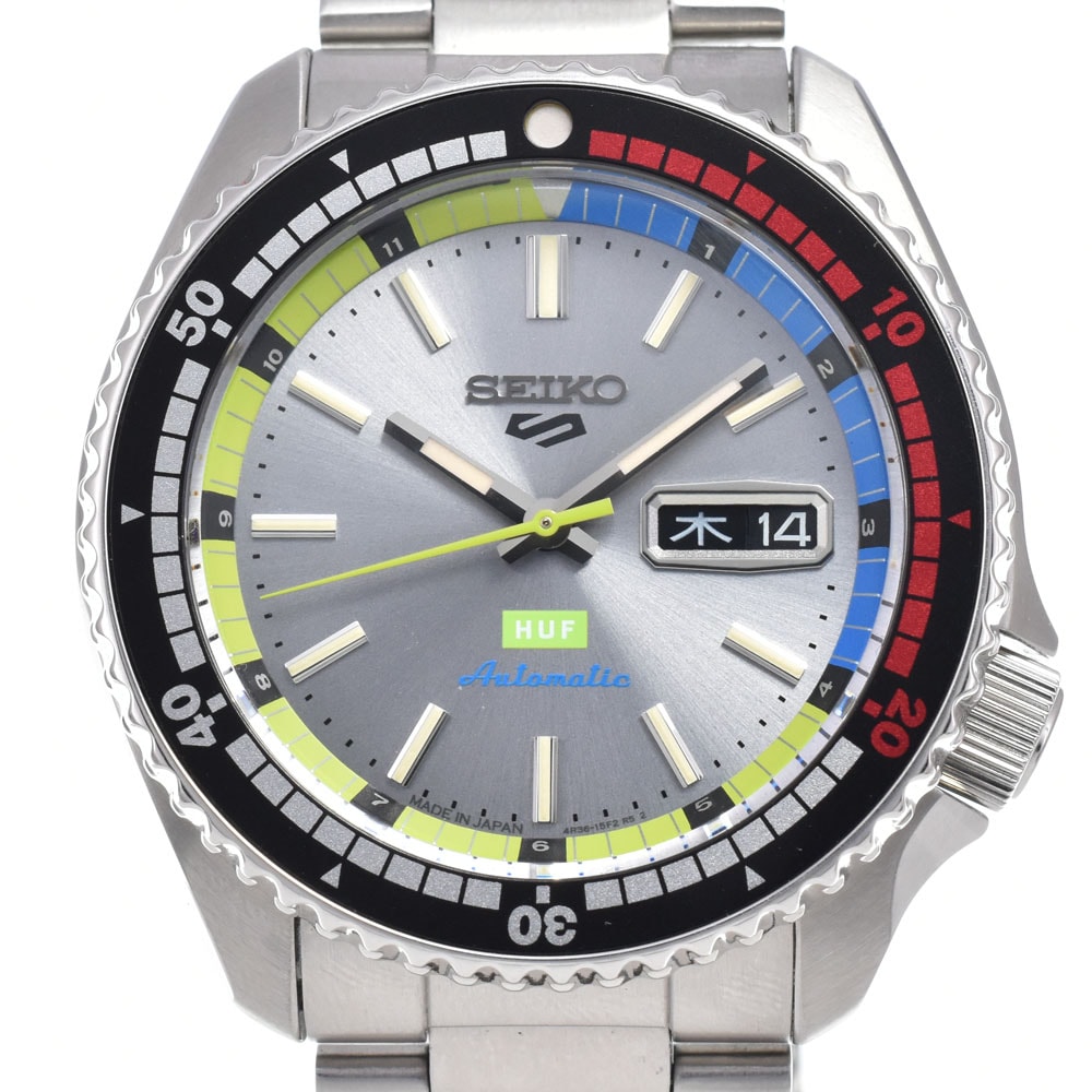 セイコー SEIKO SBSA279/4R36-16J0 5 スポーツ HUF コラボ限定モデル グレー 自動巻き メンズ 美品 箱・保証書付き 腕時計 K#148326