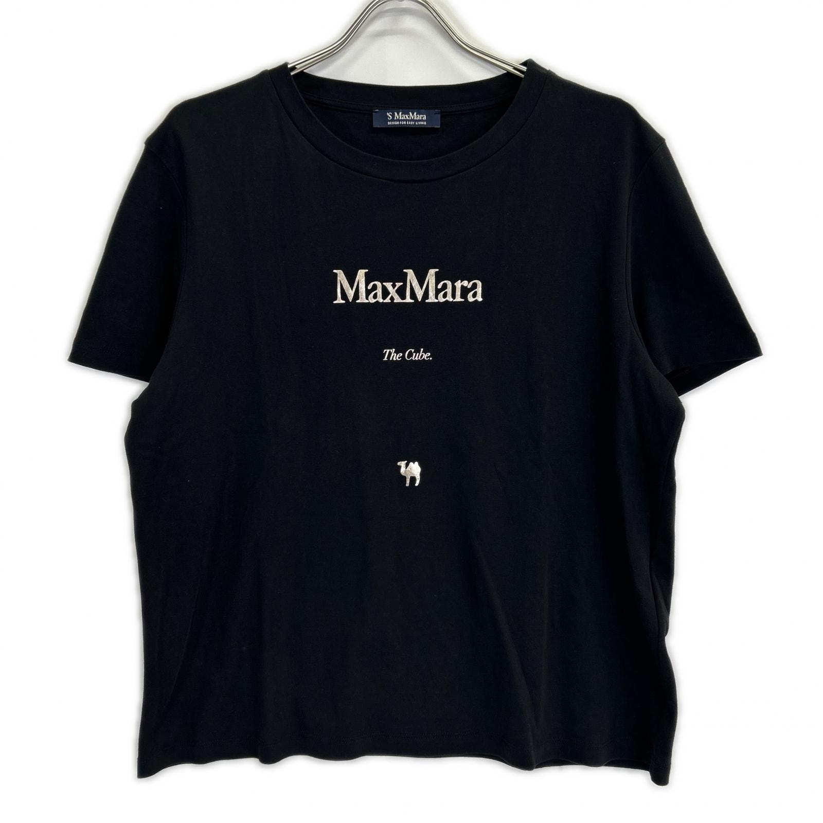 エスマックスマーラ 2519971011 25SS ブラック THE Cube ロゴ プリントTシャツ XL