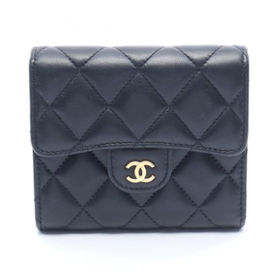シャネル CHANEL クラシック スモール フラップ ウォレット 三つ折り財布 財布 ラムスキン(羊革) レディース ブラック系 AP0231 【中古】