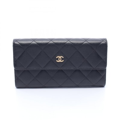 シャネル CHANEL マトラッセ 二つ折り長財布 財布 キャビアスキン(グレインドカーフ) レディース ブラック系 【中古】