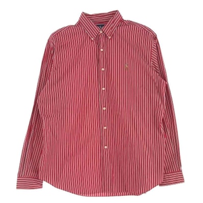 POLO RALPH LAUREN ポロ・ラルフローレン 長袖シャツ CLASSIC FIT クラシック フィット ボタンダウン 長袖 ストライプ シャツ レッド系 XL【中古】