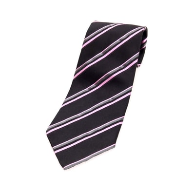 【中古】ジョルジオアルマーニ GIORGIO ARMANI シルク ストライプ柄ネクタイ ブラックxピンク【メンズ】