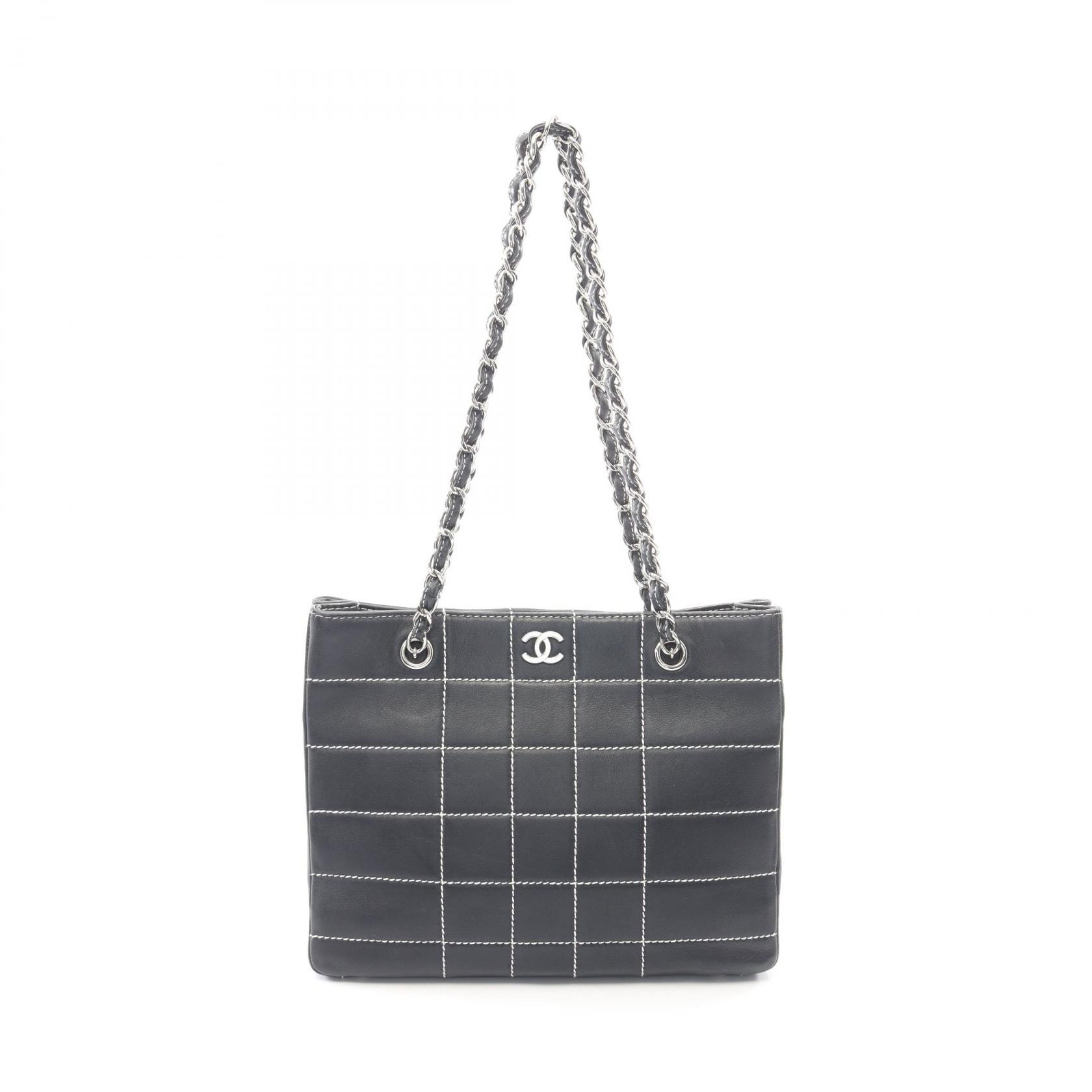 シャネル CHANEL チョコバー トートバッグ バッグ レザー レディース ネイビー系 【中古】