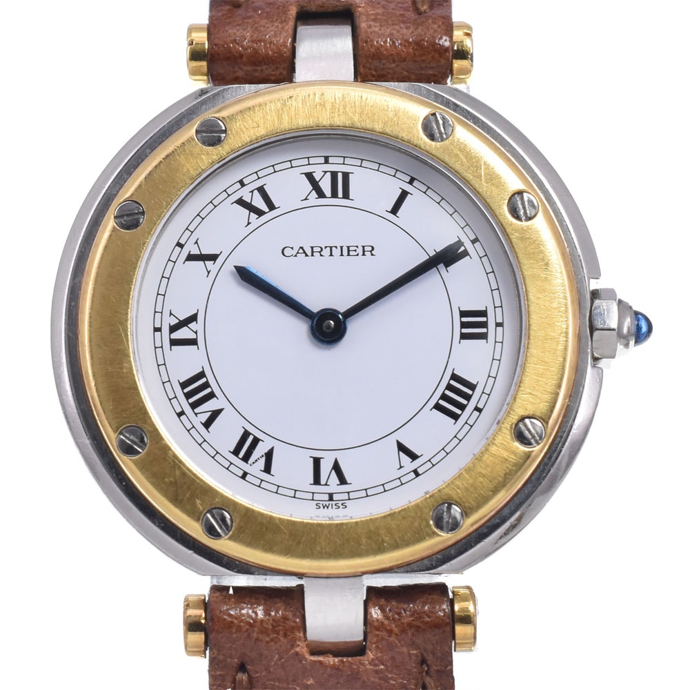 カルティエ CARTIER サントスラウンド SM SS/K18YG ホワイト クォーツ メンズ 良品 腕時計 Q#147836