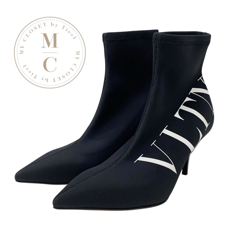 ヴァレンティノ VALENTINO ブーツ ショートブーツ 靴 シューズ ファブリック ブラック ホワイト 黒 ソックスブーツ ロゴプリント