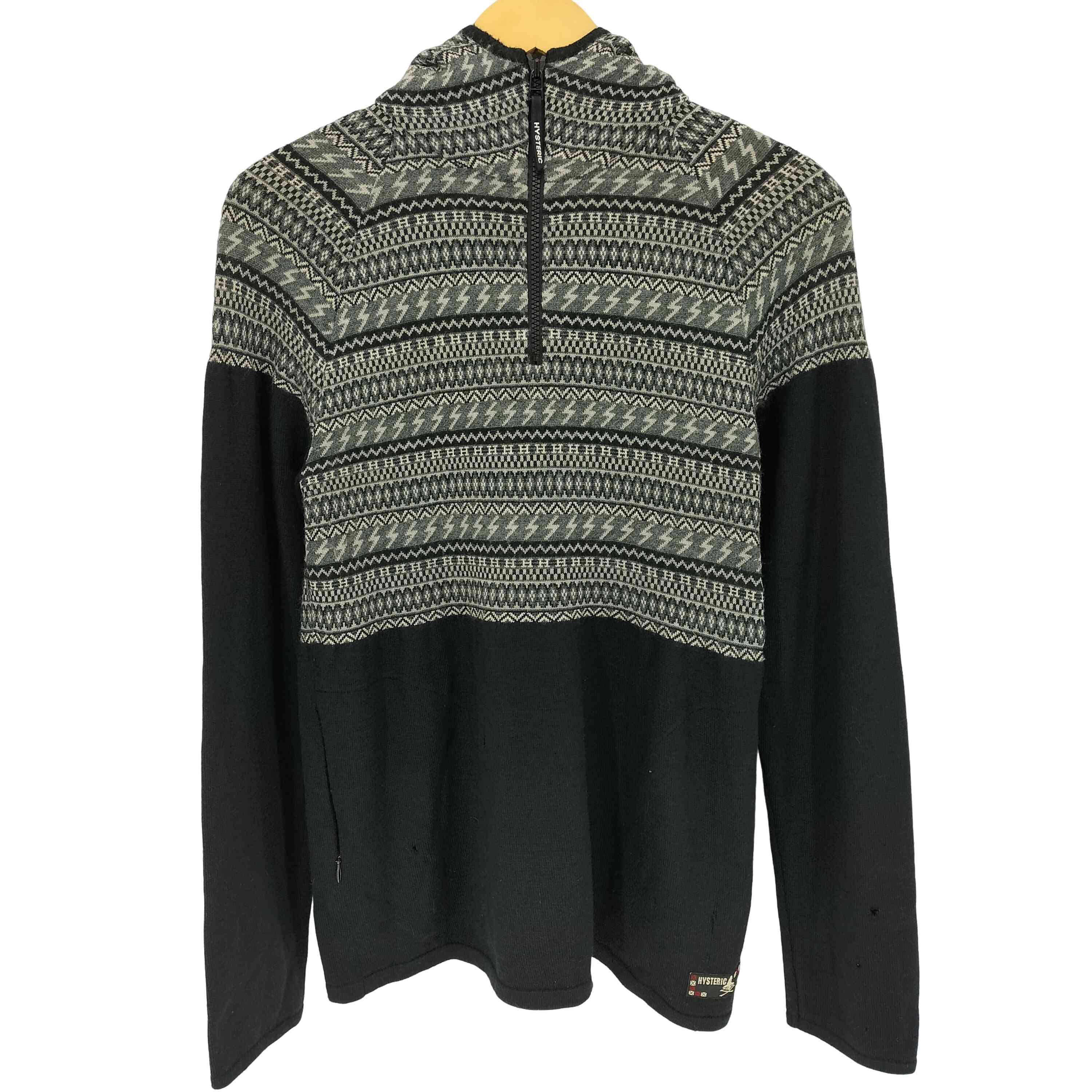 00s Y2K アンゴラ混 ダメージ加工 サンダーノルディック ハーフジップ ニットプルオーバーフーディ【1141596385801】