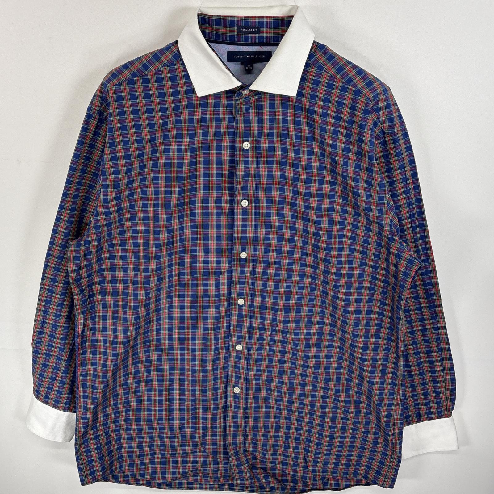 古着 トミーヒルフィガー TOMMY HILFIGER 長袖シャツ 襟切替 ボタンシャツ 54845 ブルー系 チェック メンズ