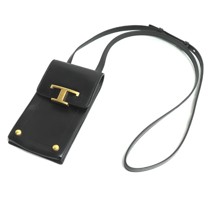 TOD’S トッズ Tタイムレス ショルダーバッグ フォンポーチ ブラック XAWTSAOV302RORB999 スマホケース レディース【中古】