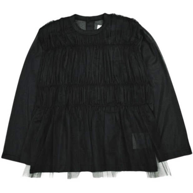 新品 tao COMME des GARCONS タオ コムデギャルソン 25SS 日本製 チュールトップス TO-T021 M BLACK Tricot トリコ 定価42,900円 長袖 ティアード ブラウス トップス g25038