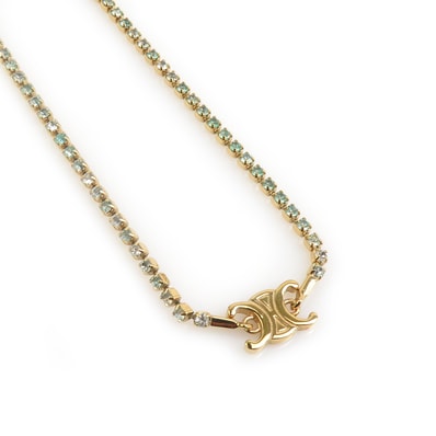 セリーヌ CELINE ネックレス トリオンフ メタル/ラインストーン ゴールド/ライトブルー レディース【中古】 e61593k