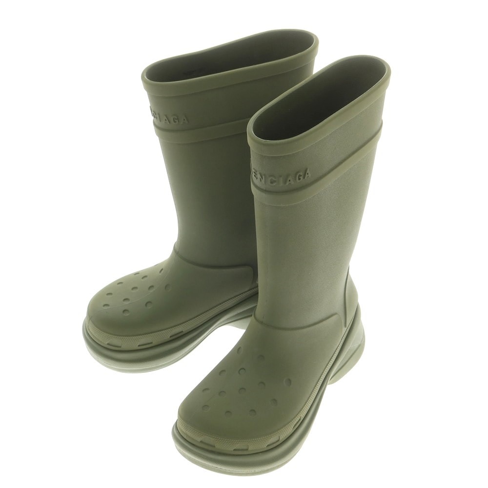 【中古】バレンシアガ BALENCIAGA × crocs レインブーツ オリーブ【サイズ41】【メンズ】