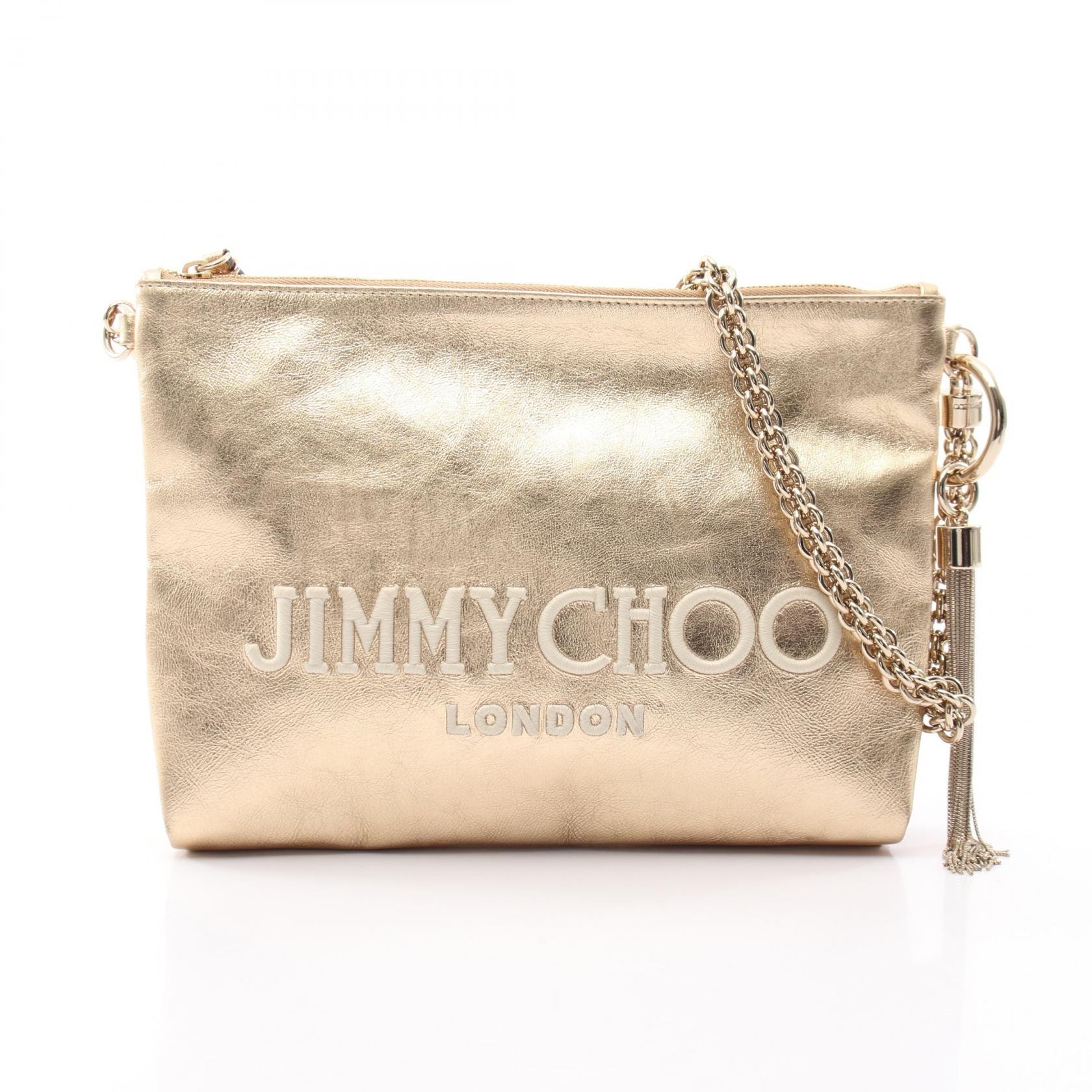 ジミーチュウ JIMMY CHOO ロゴ フリンジ ショルダーバッグ バッグ レザー レディース ゴールド系 【中古】