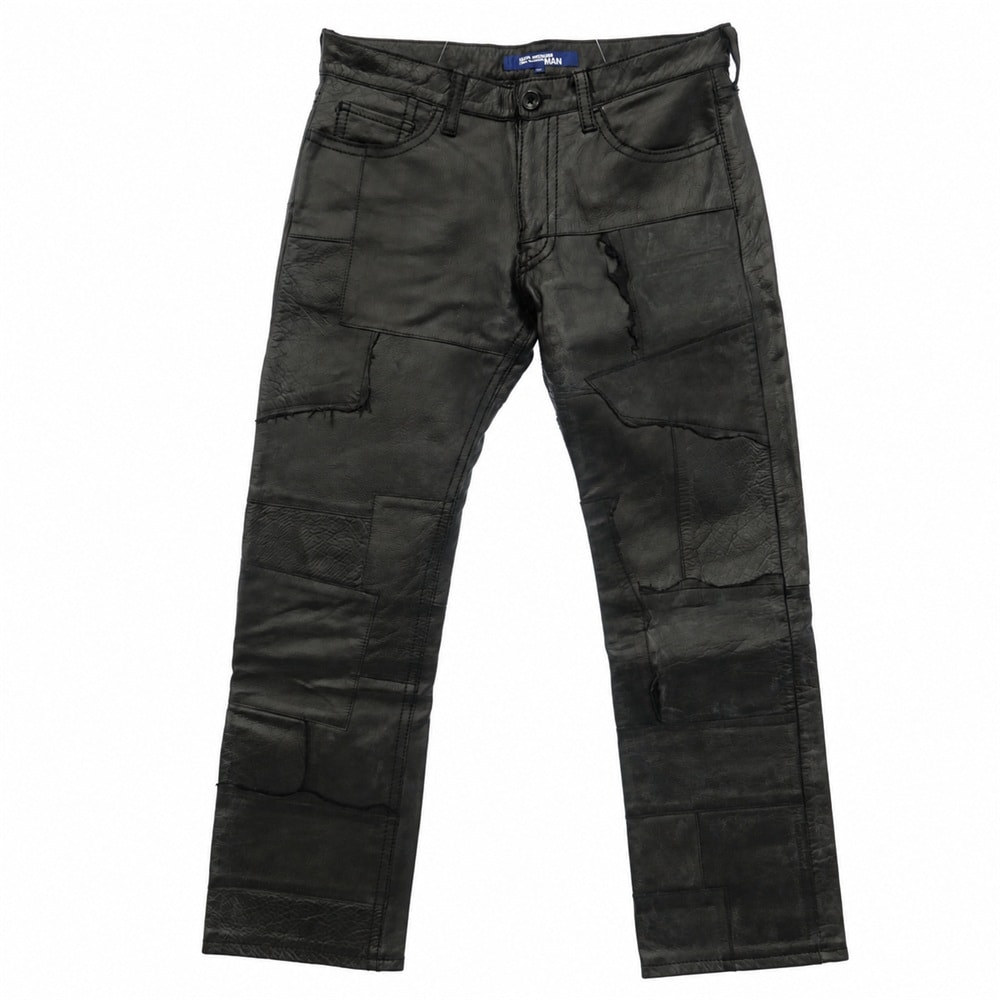 JUNYA WATANABE COMME des GARCONS MAN ジュンヤワタナベコムデギャルソンマン 04AW WN-P045 再構築 パッチ ワーク カウレザー パンツ ブラック系 L【中古】