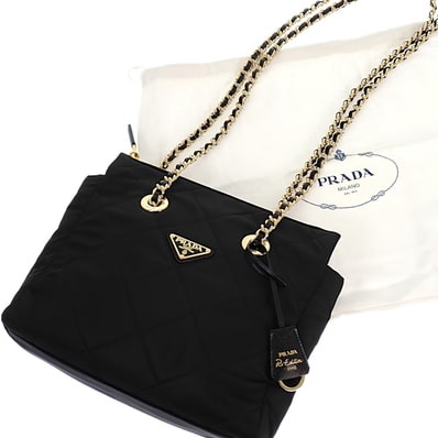 プラダ PRADA Re-Edition 1995 チェーンショルダー 1BG4682A0SF0002 ショルダーバッグ トートバッグ ナイロン ブラック ゴールド金具 レディース【中古】【Aランク】