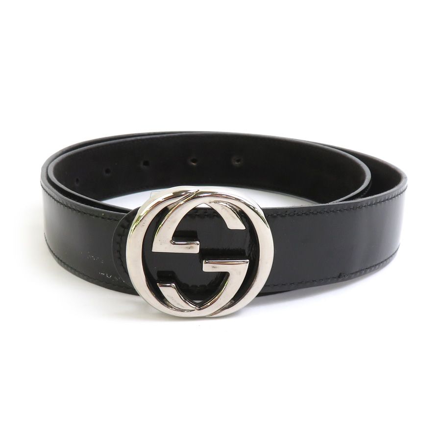 激レア 美品 グッチ ベルト G型バックル 裏表回転 シルバー ブラック