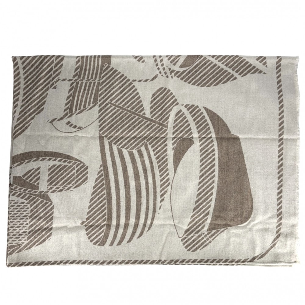 HERMES エルメス ファッション雑貨 PLAID THALASSA ストール ブランケット ファッションアイテム 大判 ウール ブラウン 茶 ベージュ レディース 冬 美品【中古品】