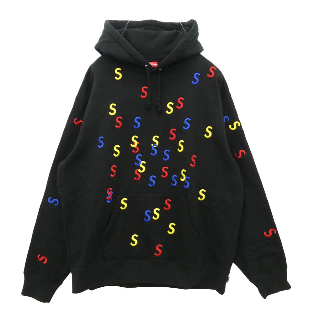 Supreme シュプリーム 21SS Embroidered S Sweatshirt ロゴ刺繍 プルオーバー フーディー スウェット パーカー ブラック系 M【中古】