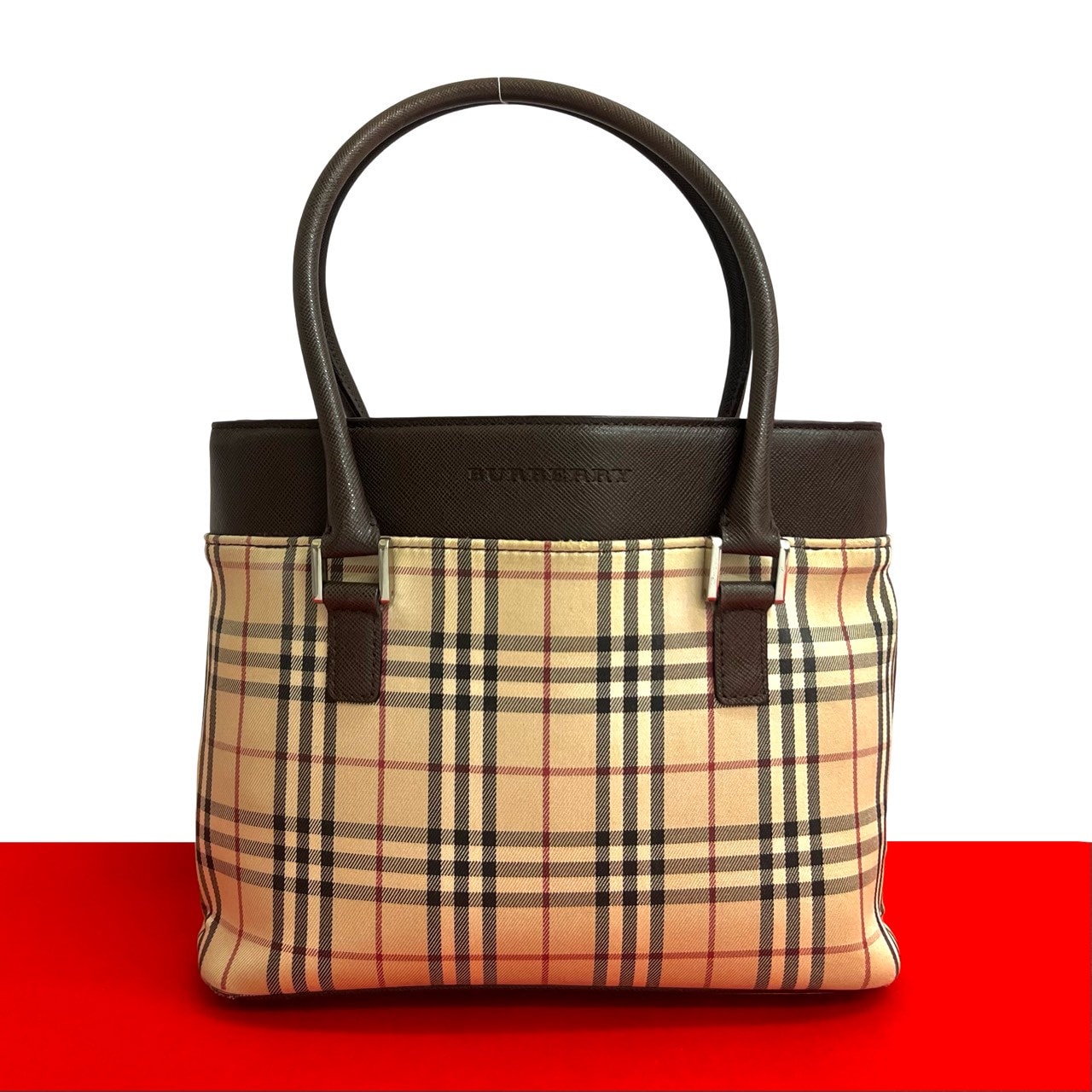バーバリー Burberry キャメルレザー トートバッグ ノバチェック