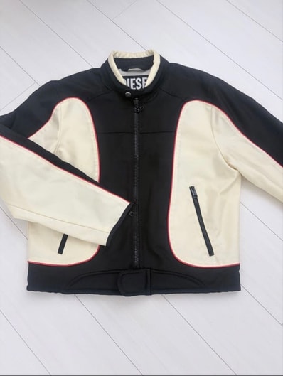 Diesel J-Blink-A Color-Block Biker Jacket With Piping "White Black"