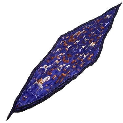 エルメス HERMES カレ90プリーツ 青い木馬 スカーフ【中古】【Aランク】