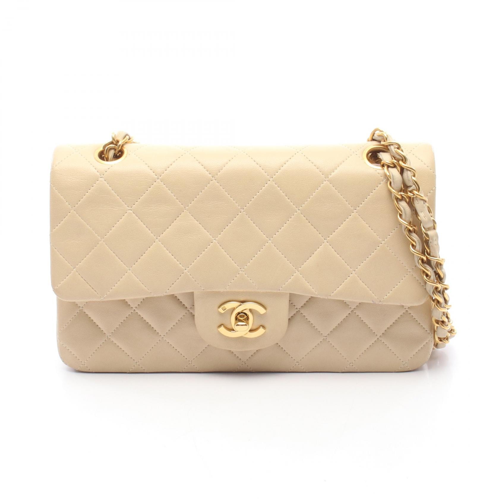 シャネル CHANEL マトラッセ Wフラップ ショルダーバッグ バッグ ラムスキン(羊革) レディース ベージュ系 AO1113 【中古】