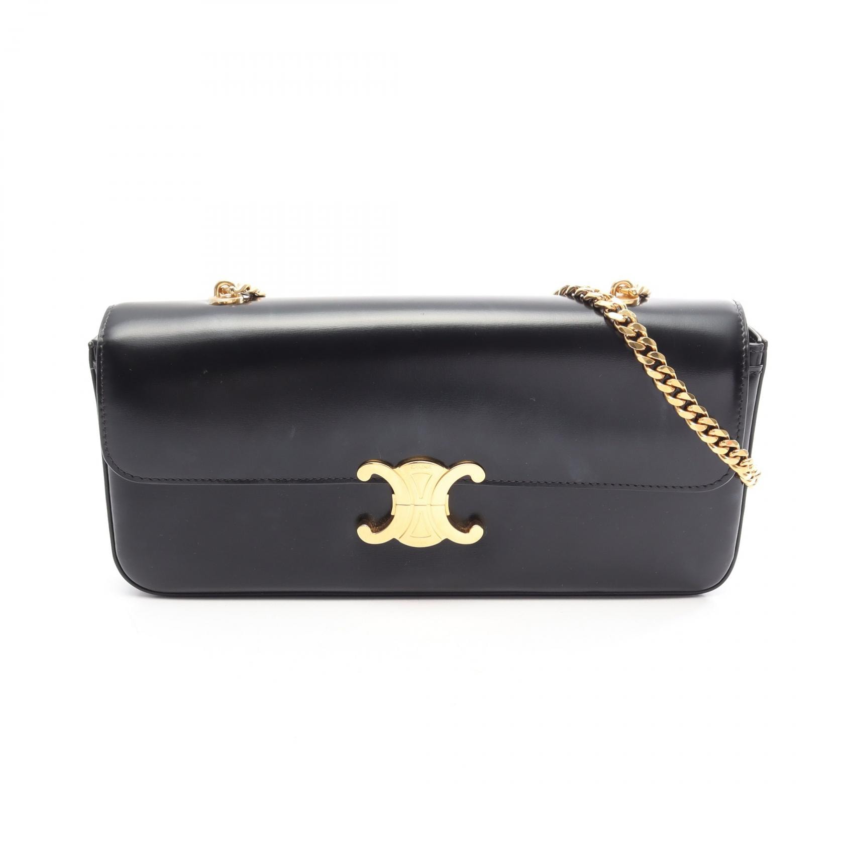 セリーヌ CELINE クロード トリオンフ ラージ ショルダーバッグ バッグ レザー レディース ブラック系 【中古】