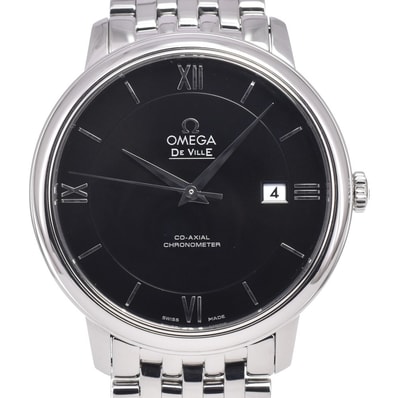 オメガ OMEGA 424.10.40.20.01.001 デビル プレステージ デイト ブラック 自動巻き メンズ 美品 保証書付き 腕時計 H#150139