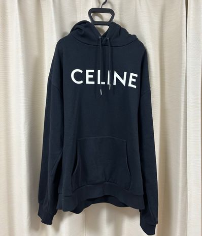 CELINE Logo Print Cotton Hoodie Sweatshirt "Black"