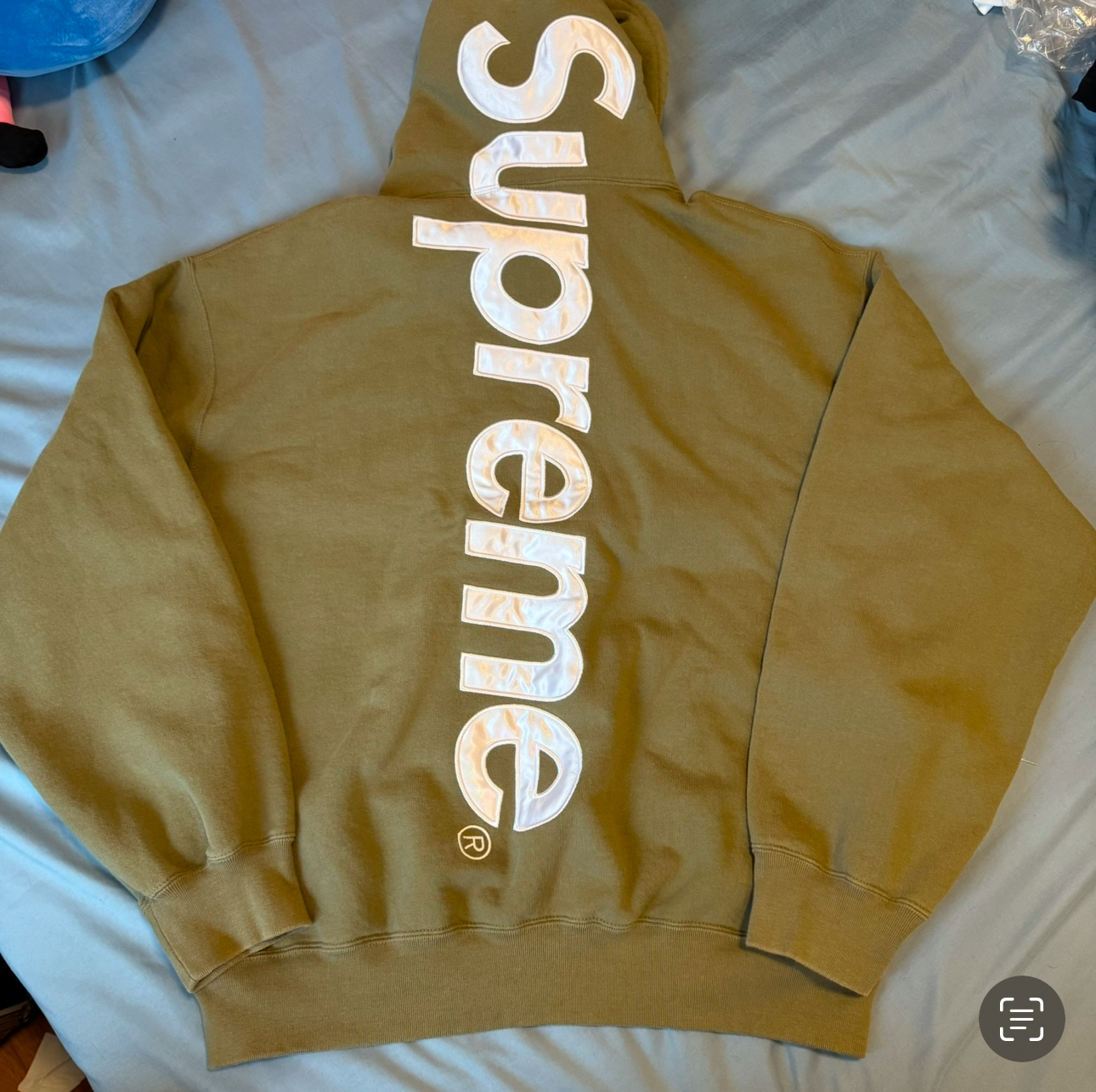 Supreme Satin Applique Hooded Sweatshirt "Light Olive"