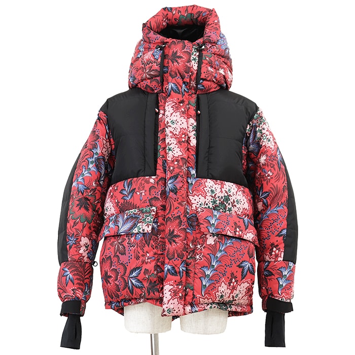 MONCLER モンクレール ダウンジャケット GIRDWOOD サイズ 2 メンズ 2018年製 ロゴ ワッペン フローラル 花柄 フーデッド アウター タグ付属 レッド ブラック 赤 黒 ルーマニア製