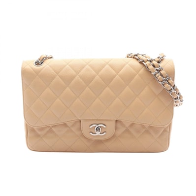 シャネル CHANEL デカマトラッセ30 クラシック ラージ Wフラップ ショルダーバッグ バッグ キャビアスキン(グレインドカーフ) レディース ベージュ系 【中古】